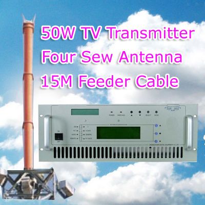 FMUSER 50W TV Transmitter with sew antenna with 15meters feeder cable complete set